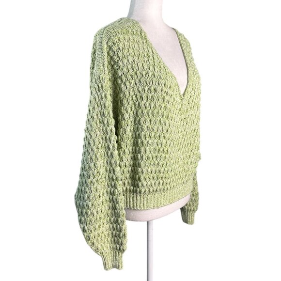 Free People Sweater Coconut V-Neck Green Kiwi Cream Combo Boho Women's Size S - Picture 5 of 8